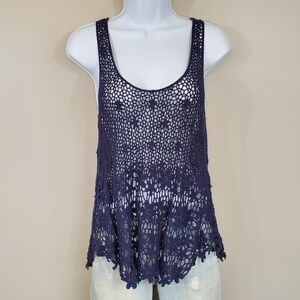 Dolled-Up BY F.A.N.G Navy Blue Flower Crochet Knit Racerback Hippie Tank…